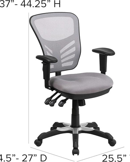 Flash Furniture Nicholas Mid-Back Swivel Office and Gaming Chair, Ergonomic Mesh Office Chair with Adjustable Lumbar Support and Height, Gray - LeafyLoom