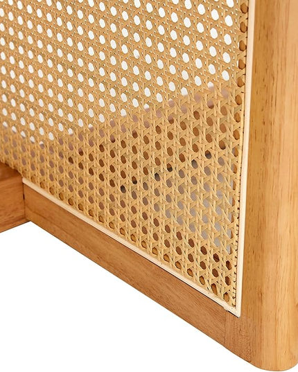 33.5" inch Round Coffee Table with Soild Wood Tabletop, Modern Coffee Table with Faux Rattan Weave & Solid Wood Bracket, for Living Room Bedroom - LeafyLoom