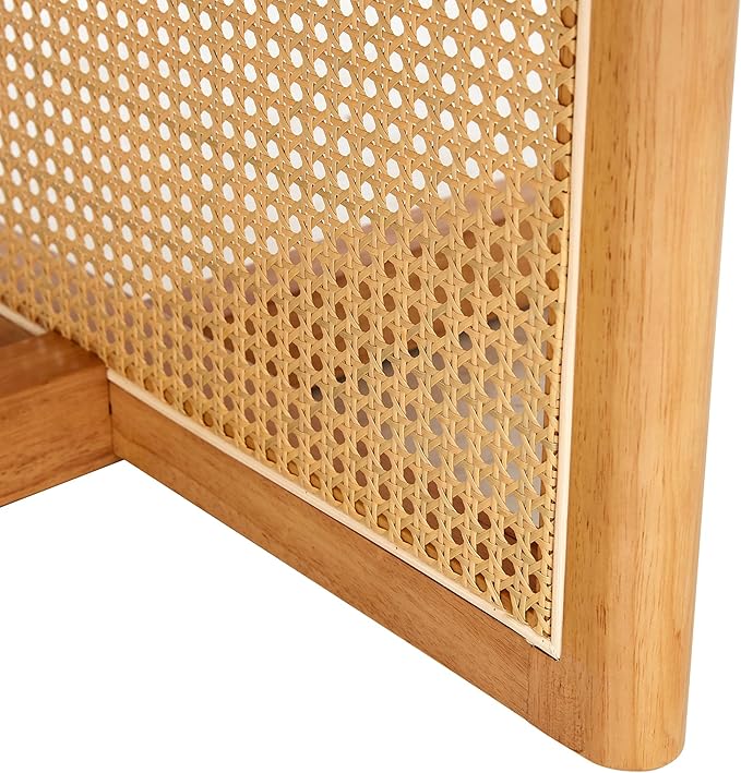 33.5" inch Round Coffee Table with Soild Wood Tabletop, Modern Coffee Table with Faux Rattan Weave & Solid Wood Bracket, for Living Room Bedroom - LeafyLoom