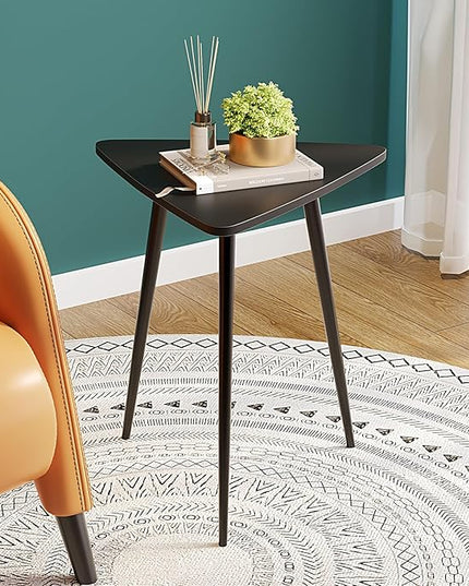 SAYGOER Black End Table for Small Places Triangle Side Table Modern Sofa Table for Living Room Bedroom Office Small Night Stand Metal Legs Bedside Table Classic Black Home Decor, Easy Assembly - LeafyLoom