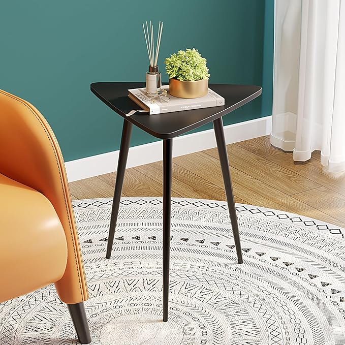 SAYGOER Black End Table for Small Places Triangle Side Table Modern Sofa Table for Living Room Bedroom Office Small Night Stand Metal Legs Bedside Table Classic Black Home Decor, Easy Assembly - LeafyLoom