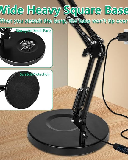 10X Magnifying Glass with Light Hand Free, HITTI 3 Color Stepless Dimmable Magnifying Lamp, 2-in-1 LED Lighted Deak Lamp & Clamp, Magnifier with Light and Stand for Craft Hobby Reading Close Workbench - LeafyLoom