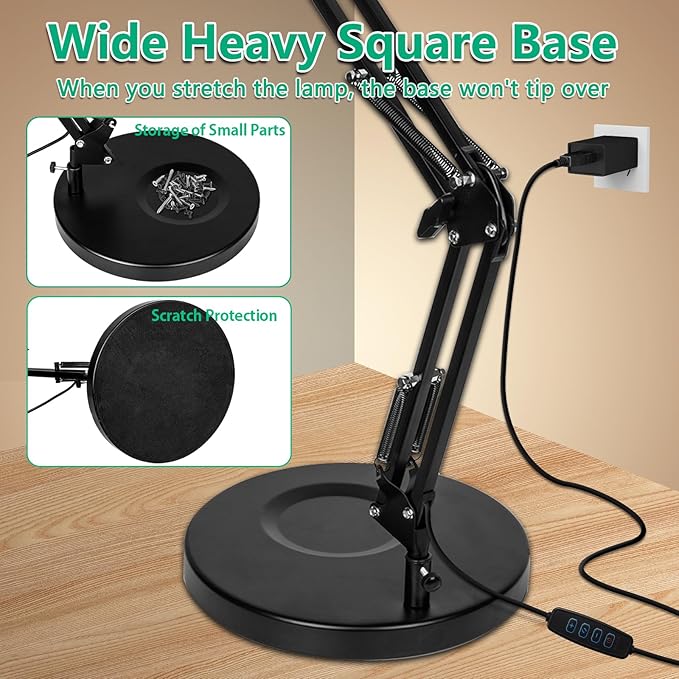 10X Magnifying Glass with Light Hand Free, HITTI 3 Color Stepless Dimmable Magnifying Lamp, 2-in-1 LED Lighted Deak Lamp & Clamp, Magnifier with Light and Stand for Craft Hobby Reading Close Workbench - LeafyLoom
