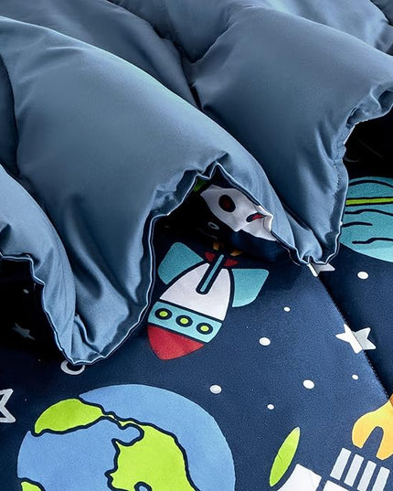 SLEEP ZONE Kids Twin Bedding Comforter Set - Super Cute & Soft Kids Bedding 5 Pieces Set with Comforter, Sheet, Pillowcase & Sham (Rocket Galaxy) - LeafyLoom