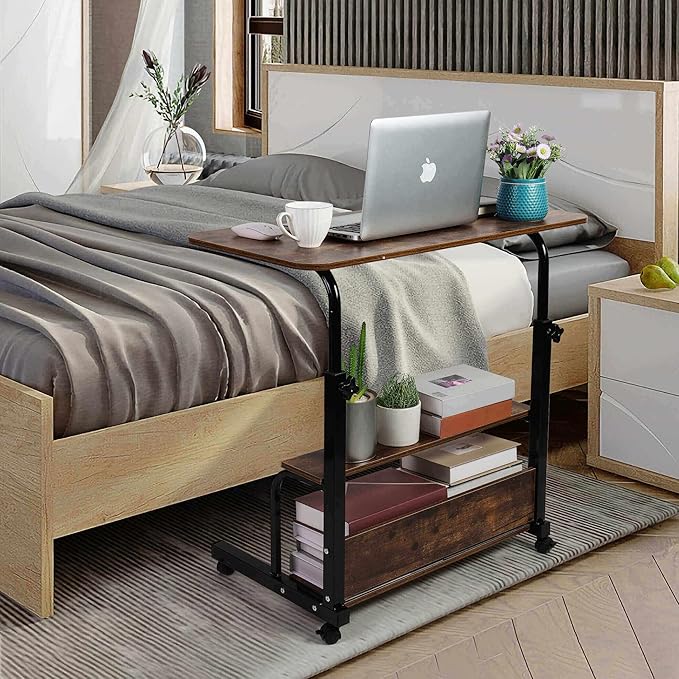 Portable Computer Desk Adjustable Home Office Desk Bedside Universal Movable Table Small Spaces Furniture Storage Convenient Desk Home Office Living Room Sofa Desk Size 15.7 * 31.5 Inch,Brownish - LeafyLoom