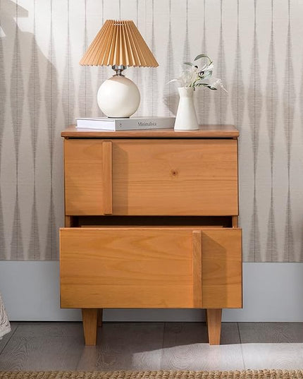 Walker Edison Sprague Contemporary Detailed Drawer Solid Wood Nightstand, 20 Inch, Caramel - LeafyLoom