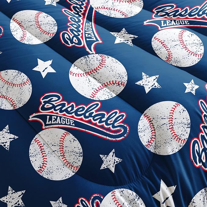 3D Baseballs Comforter King Size,Blue Baseball Kids Comforter Set,3Pcs Bedding Set Printed Comforter with 2 Pillowcases,Down Alternative,Soft and Lightweight,for All Seasons - LeafyLoom
