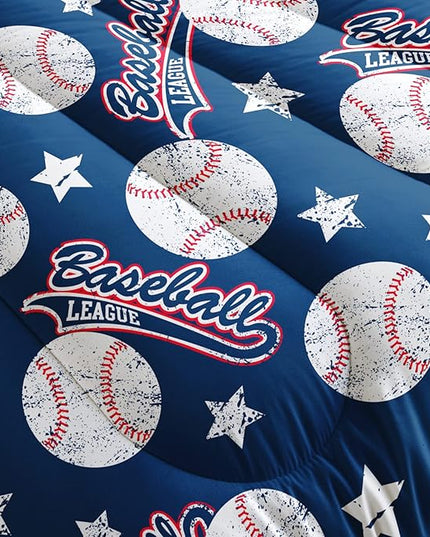 3D Baseballs Comforter Full Size,Blue Baseball Kids Comforter Set,3Pcs Bedding Set Printed Comforter with 2 Pillowcases,Down Alternative,Soft and Lightweight,for All Seasons - LeafyLoom