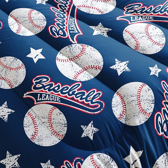 3D Baseballs Comforter Full Size,Blue Baseball Kids Comforter Set,3Pcs Bedding Set Printed Comforter with 2 Pillowcases,Down Alternative,Soft and Lightweight,for All Seasons - LeafyLoom