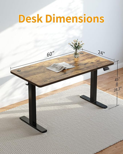 CubiCubi Electric Standing Desk, 63 x 24 Inches Height Adjustable Sit Stand Desk, Ergonomic Home Office Computer Workstation, RusticBrown - LeafyLoom