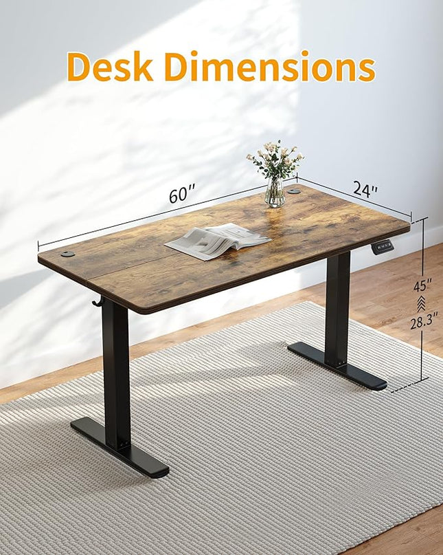CubiCubi Electric Standing Desk, 63 x 24 Inches Height Adjustable Sit Stand Desk, Ergonomic Home Office Computer Workstation, RusticBrown - LeafyLoom