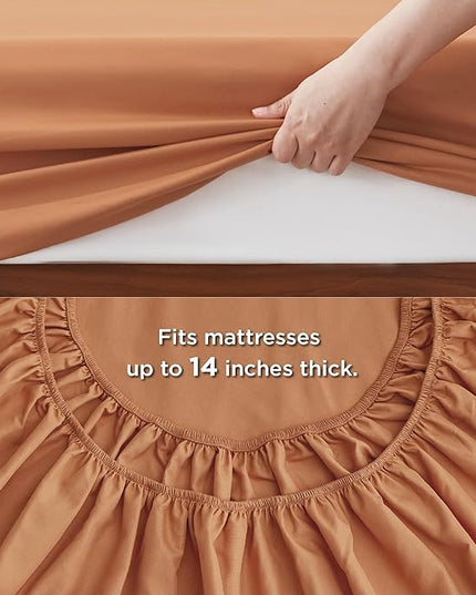 Bedsure Burnt Orange Queen Size Comforter Set - 7 Pieces Solid Queen Bed in a Bag, Queen Bed Set Burnt Orange with Quilted Warm Fluffy Comforters, Sheets, Pillowcases & Shams - LeafyLoom