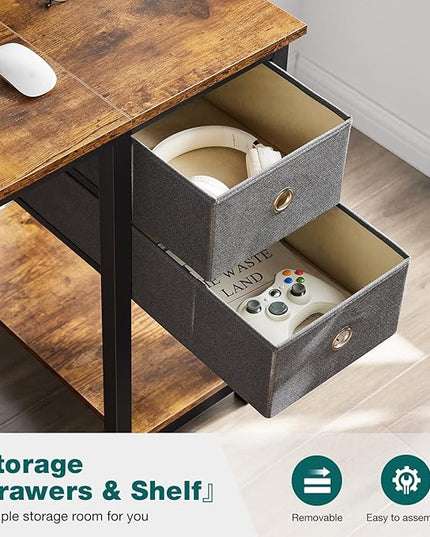 SMUG Computer Desk with Storage Drawers, 47 Inch Small Office Desk Modern Simple Workstation Study Writing Table for Home Bedroom, Rustic Brown - LeafyLoom