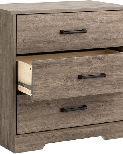 Prepac Three Drawer Nightstand, 16.25in x 27.5in x 26.75in, Rustic Brown - LeafyLoom