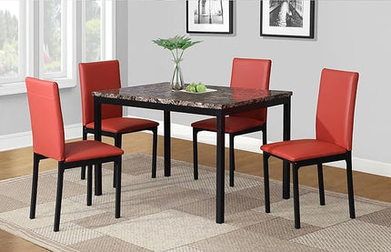Roundhill Furniture Noyes Faux Leather Metal Frame Dining Chair, Red 17.5D x 21.5W x 36H in - LeafyLoom