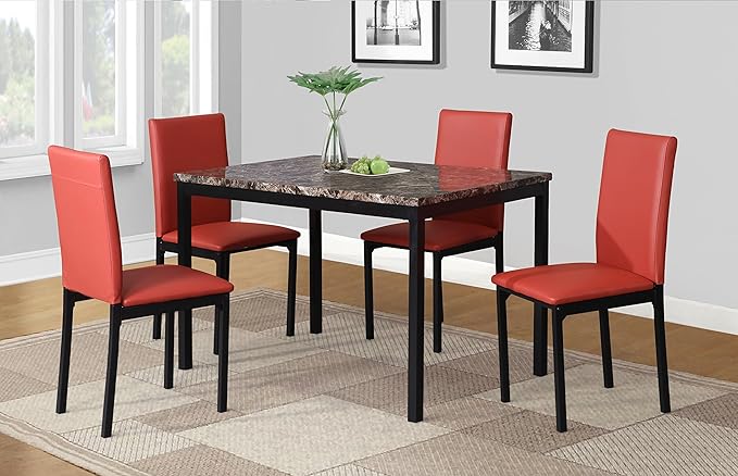 Roundhill Furniture Noyes Faux Leather Metal Frame Dining Chair, Red 17.5D x 21.5W x 36H in - LeafyLoom
