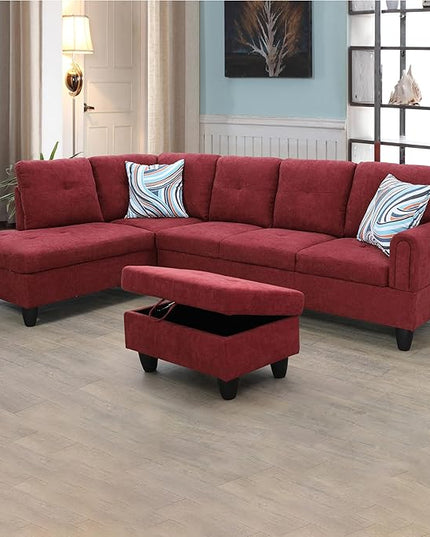 ROOMTEC L Shape Sectional Sofa Set, 5 Seat Upholstered Corner Couch with Storage Ottoman & Left Chaise Lounge, Luxurious Linen Tufted Cushions, for Living Room, Apartment, Black - LeafyLoom