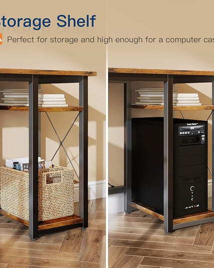 Coleshome L Shaped Computer Desk 66" with Power Outlet & Storage Shelves, Corner Sturdy Writing Desk Workstation, Modern Wooden Office Gaming Desk, Wood & Metal, Vintage - LeafyLoom