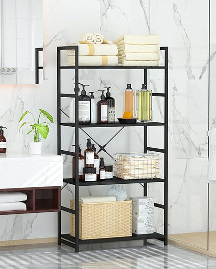 OTK 4 Tier Bookshelf, Tall Bookcase, Office Shelf Storage Organizer, Modern Book Shelf for Living Room, Bedroom, and Home Office, Black - LeafyLoom