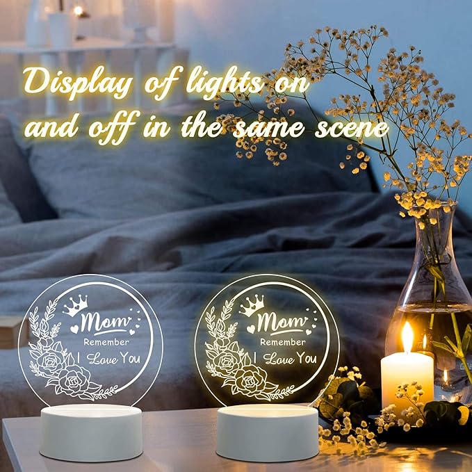 Mothers Day Gifts from Daughter Son, Best Mom Birthday Gift Ideas, Unique Heart-Shaped Night Light with Warm Words, Thoughtful Birthday Gift or Mothers Day Gift for Mom from Daughters Son (Round) - LeafyLoom