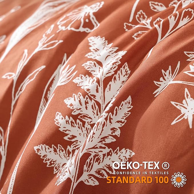 JANZAA Bedding Floral Terracotta Comforter Set Full Size Bed Set with 2 Pillow Cases for All Seasons - LeafyLoom