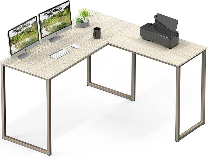 SHW 48-Inch Mission L-Shaped Home Computer Desk, Maple - LeafyLoom