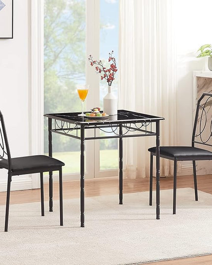 VECELO 3 Pieces Sets,43.3" Table&Chairs for 2,Industrial Counter Height Tabletop with Bar Stools, Rectangle Breakfast Chairs, Living Room, Apartment, Dining Table for 2, Black 1 - LeafyLoom