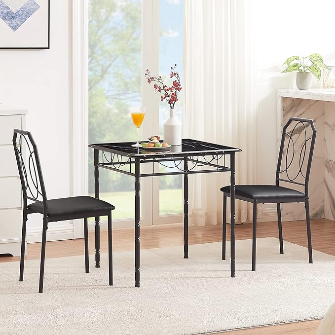 VECELO 3 Pieces Sets,43.3" Table&Chairs for 2,Industrial Counter Height Tabletop with Bar Stools, Rectangle Breakfast Chairs, Living Room, Apartment, Dining Table for 2, Black 1 - LeafyLoom