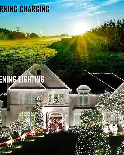 Dazzle Bright 2 Pack Total 400LED 132FT White Christmas Solar String Outdoor Lights, Solar Powered with 8 Modes Waterproof Fairy Lights for Bedroom Patio Garden Tree Party Yard Decoration DazzleBright