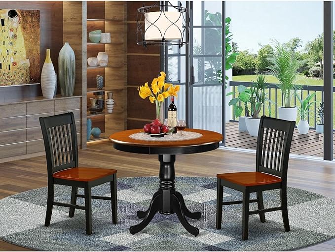 East West Furniture ANNO3-BCH-W 3 Piece Kitchen Set Contains a Round Dining Room Table with Pedestal and 2 Solid Wood Seat Chairs, 36x36 Inch - LeafyLoom