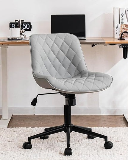 YOUNUOKE Comfortable Desk Chair, Home Office Chairs with Wheels, Armless Samll Comfy Vanity Chairs, PU Leather Computer Task Work Desk Chairs, Gery - LeafyLoom