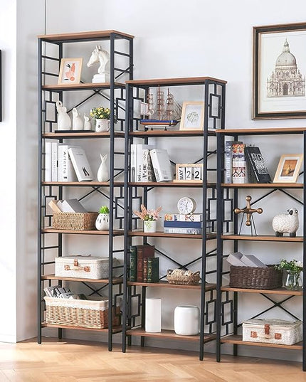 HOMISSUE Bookcase,6-Tier Tall Bookshelf Metal Bookcase and Bookshelves, Free Standing Storage Modern Bookshelf for Home Office Living Room and Bedroom, Rustic Brown - LeafyLoom