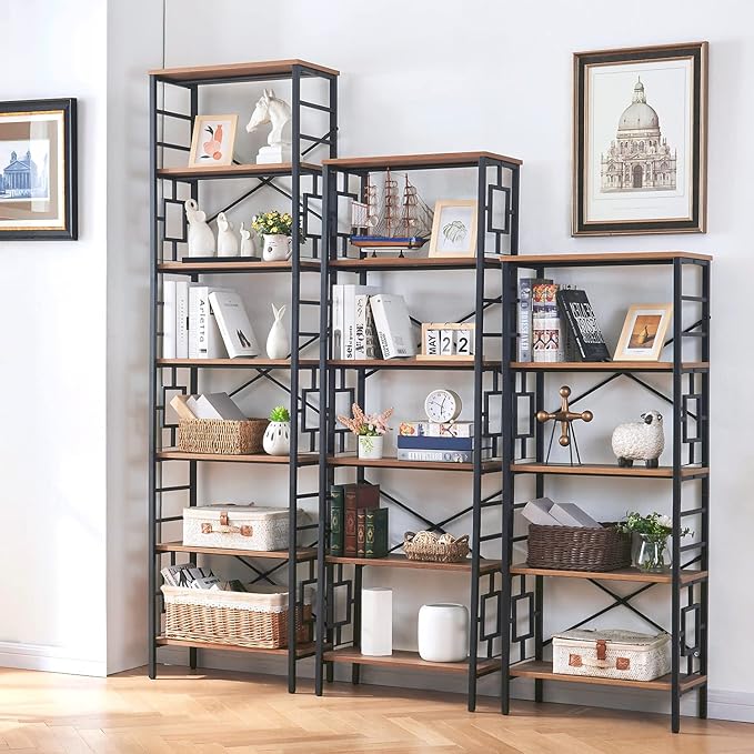 HOMISSUE Bookcase,6-Tier Tall Bookshelf Metal Bookcase and Bookshelves, Free Standing Storage Modern Bookshelf for Home Office Living Room and Bedroom, Rustic Brown - LeafyLoom