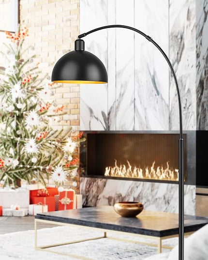Arch Floor Lamp with Remote Control, Farmhouse Industrial Standing Lamp, 70” Dimmable Tall Lamp with 360° Adjustable Hanging Metal Shade, Over Couch Lamps with 9W LED Bulb (Black) - LeafyLoom