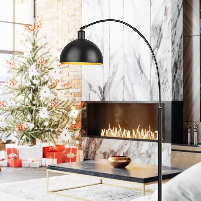 Arch Floor Lamp with Remote Control, Farmhouse Industrial Standing Lamp, 70” Dimmable Tall Lamp with 360° Adjustable Hanging Metal Shade, Over Couch Lamps with 9W LED Bulb (Black) - LeafyLoom