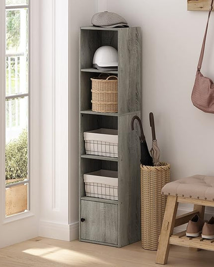 Furinno Luder Shelf Bookcase with 1 Door Storage Cabinet, French Oak - LeafyLoom