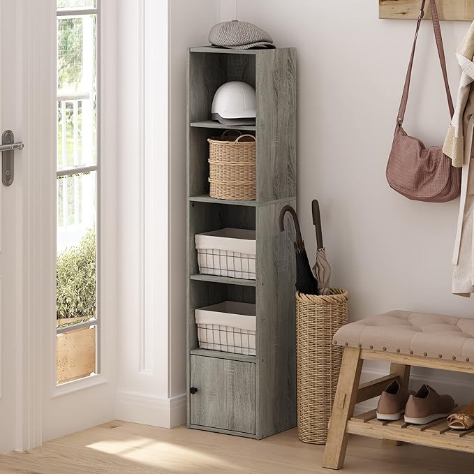 Furinno Luder Shelf Bookcase with 1 Door Storage Cabinet, French Oak - LeafyLoom