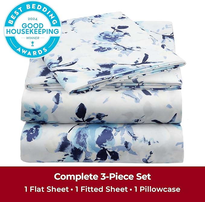 Mellanni Twin Sheets Set - 3 PC Iconic Collection Bedding Sheets & Pillowcases - Hotel Luxury, Extra Soft, Cooling Bed Sheets - Deep Pocket up to 16 inch (Twin, Madison Blue) - LeafyLoom