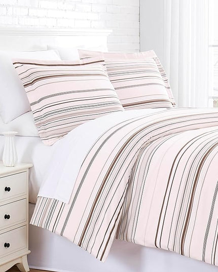 Southshore Fine Living, Inc. Twin Comforter Set, Down Alternative All-Season Striped Comforter with Matching Pillow Sham, Soft Coastal Bedspread for Twin or Twin XL Bed, Coastal Stripes Taupe - LeafyLoom