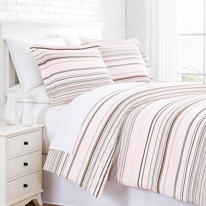 Southshore Fine Living, Inc. Twin Comforter Set, Down Alternative All-Season Striped Comforter with Matching Pillow Sham, Soft Coastal Bedspread for Twin or Twin XL Bed, Coastal Stripes Taupe - LeafyLoom