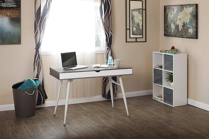 Calico Designs 51252 Alcove Modern Large Split Drawer in White/Cement Gray Desk with Storage, White/Cement Gray, White/Cement Gray - LeafyLoom