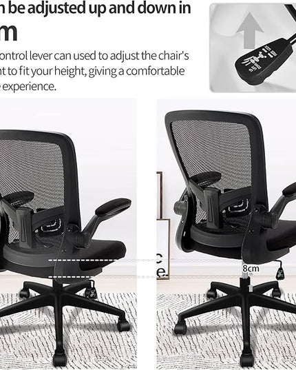 FelixKing Office Chair, Home Desk Chair with Lumbar Support Adjustable Height and Swivel Gaming Computer Chair with Flip up Armrests for Meeting Room (Black) - LeafyLoom