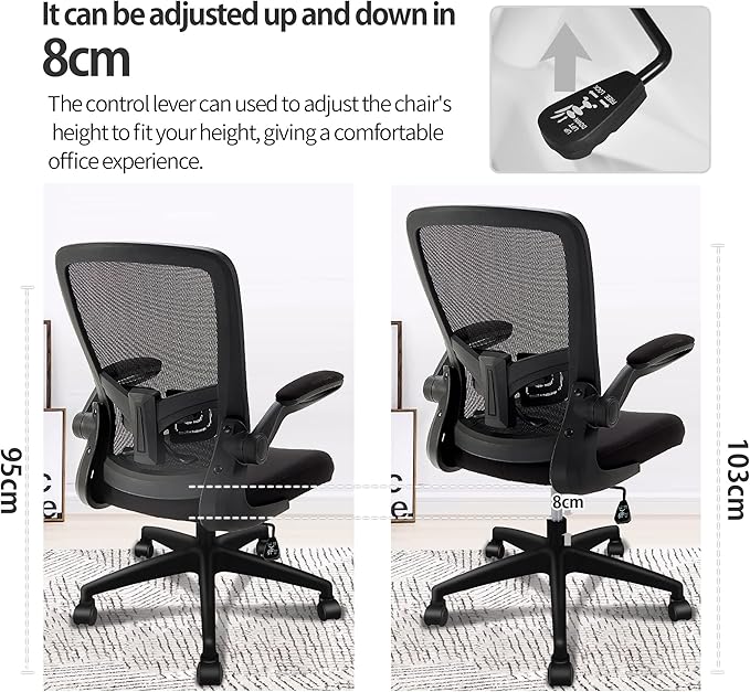 FelixKing Office Chair, Home Desk Chair with Lumbar Support Adjustable Height and Swivel Gaming Computer Chair with Flip up Armrests for Meeting Room (Black) - LeafyLoom