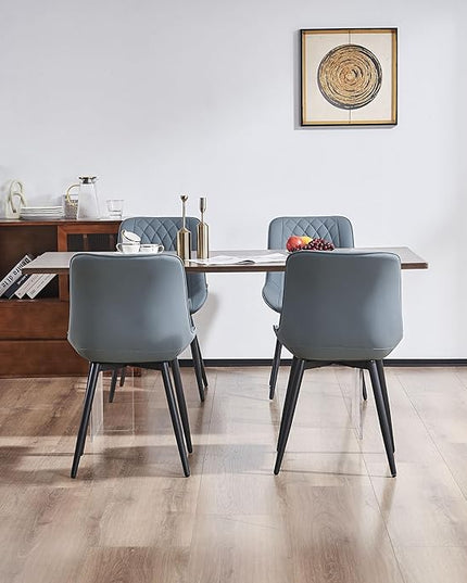 YOUNIKE Dining Chairs set of 2 with High Back Mid Century Modern Kitchen & Dining Room Chairs PU Faux Leather Upholstered sillas de comedor Comfortable Padded Accent Chair with Metal Leg Greyish Green - LeafyLoom
