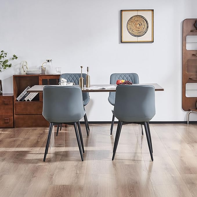 YOUNIKE Dining Chairs set of 2 with High Back Mid Century Modern Kitchen & Dining Room Chairs PU Faux Leather Upholstered sillas de comedor Comfortable Padded Accent Chair with Metal Leg Greyish Green - LeafyLoom