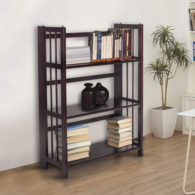 Casual Home 3 Shelf Folding Stackable Bookcase, 27.5" Wide, Espresso - LeafyLoom