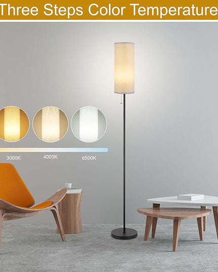 Floor Lamp for Living Room, Modern Standing Lamps with Lampshade, Minimalist Tall Lamp with Chain Switch for Living Room, Bedroom, Kids Room, Office,Standing Lamp LED Bulb Included (Gray Shade) - LeafyLoom