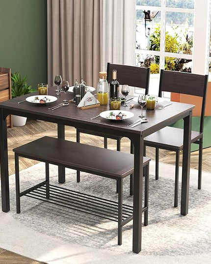 soges Dining Table Set for 4, 43.3 inch Kitchen Table set with Chairs and Bench, 4 Piece Dining Room Table Set for Small Space, Apartment, Restaurant, Rustic Oak - LeafyLoom