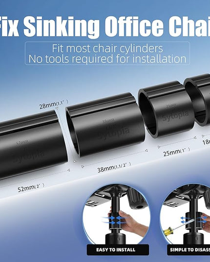 Fix Sinking Office Chair, 4 Pieces Office Chair Clamps, Office Chair Hero Fix Attaches Clamps to Large Cylinder Piston Stops Your Chairs Sinking, Universal Fit, Adjustable Chair Height - LeafyLoom