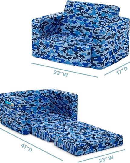 Delta Children Cozee Blue Camo Convertible Foam Chair to Lounger for Kids - LeafyLoom